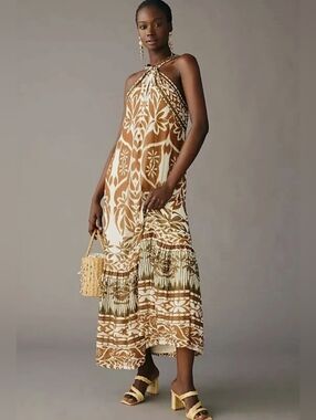 New Anthropologie Vineet Bahl Printed Halter Dress Maxi Boho Nwt